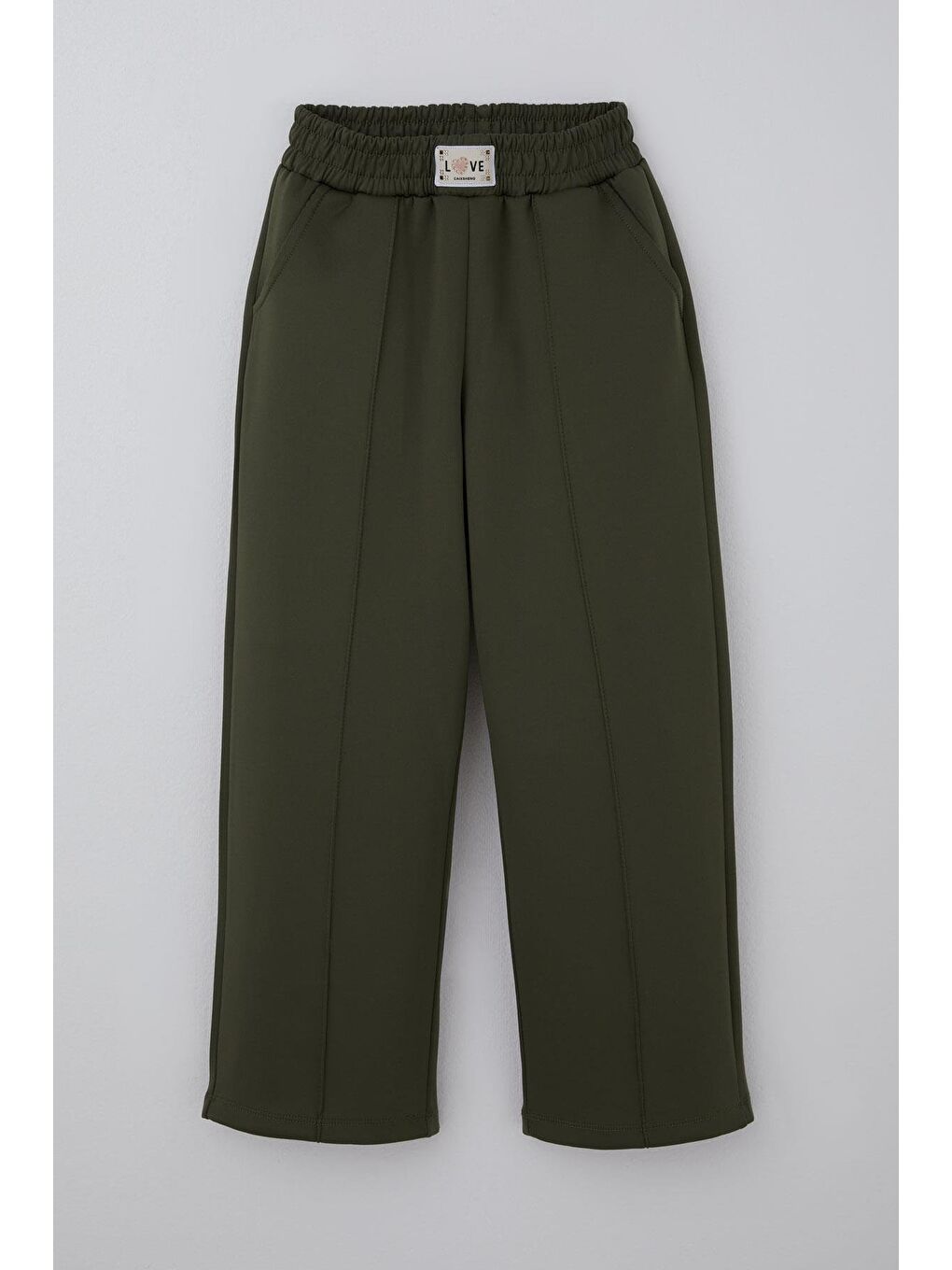 Kız Çocuk Pantolon Arma Detaylı Çima Dikişli Cepli Koyu Haki Yeşil (8-14 Yaş)