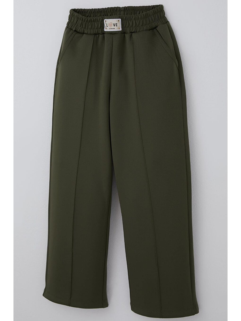 Kız Çocuk Pantolon Arma Detaylı Çima Dikişli Cepli Koyu Haki Yeşil (8-14 Yaş)-2