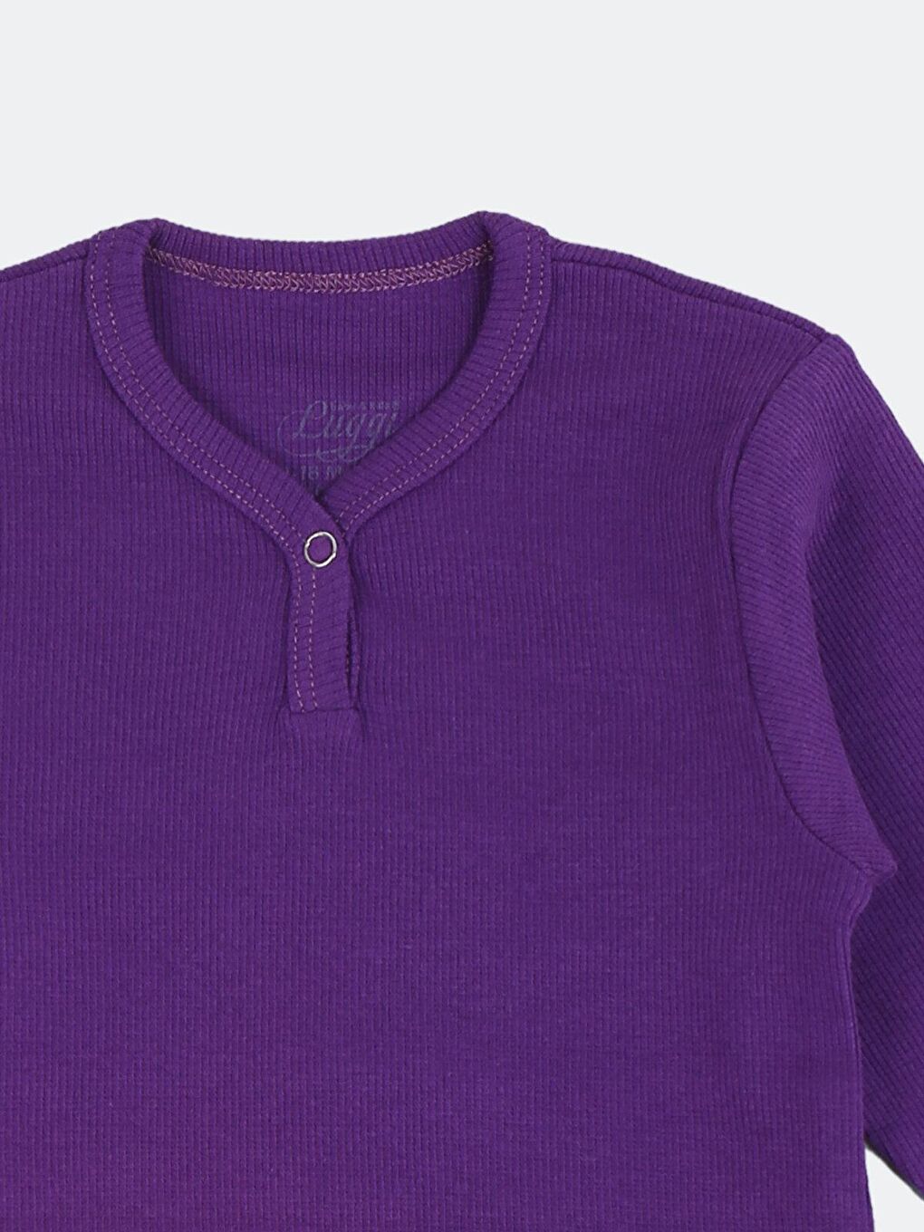 Lila V Yaka Fitilli Kaşkorse Uzun Kollu Kız Bebek Çıtçıtlı Body 3'lü-1