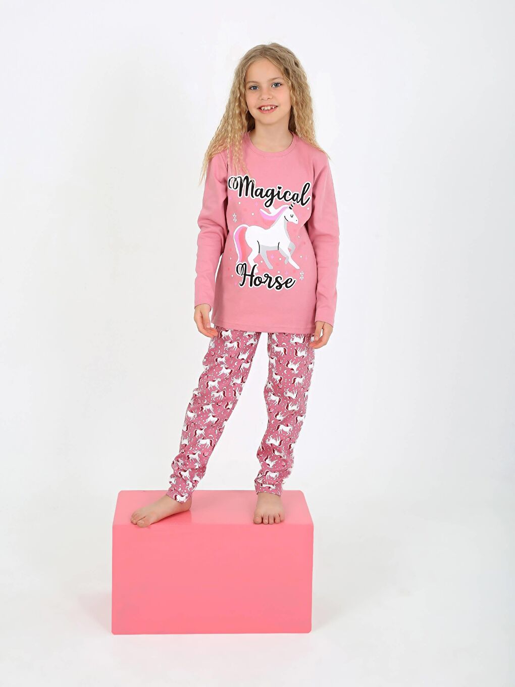 Vitmo Pembe Kız Çocuk Uzun Kollu %100 Pamuklu Pijama Takımı Magical Horse - 1