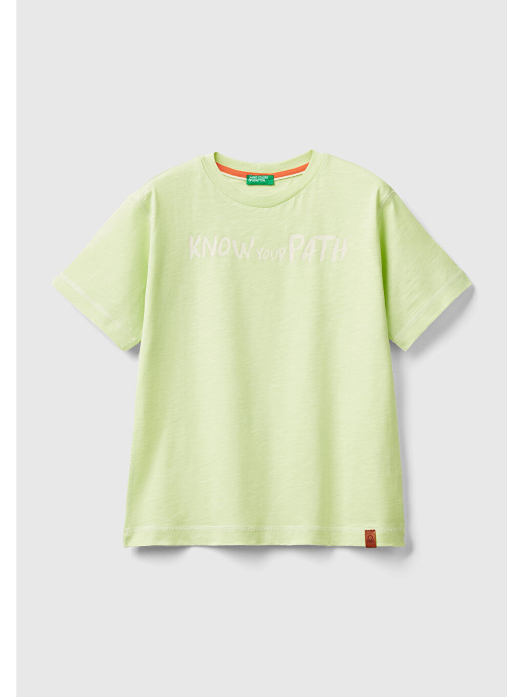 United Colors Of Benetton Erkek Çocuk Açık Yeşil Önü ve Arkası Baskı Detaylı Etek Ucu Logolu T-Shirt