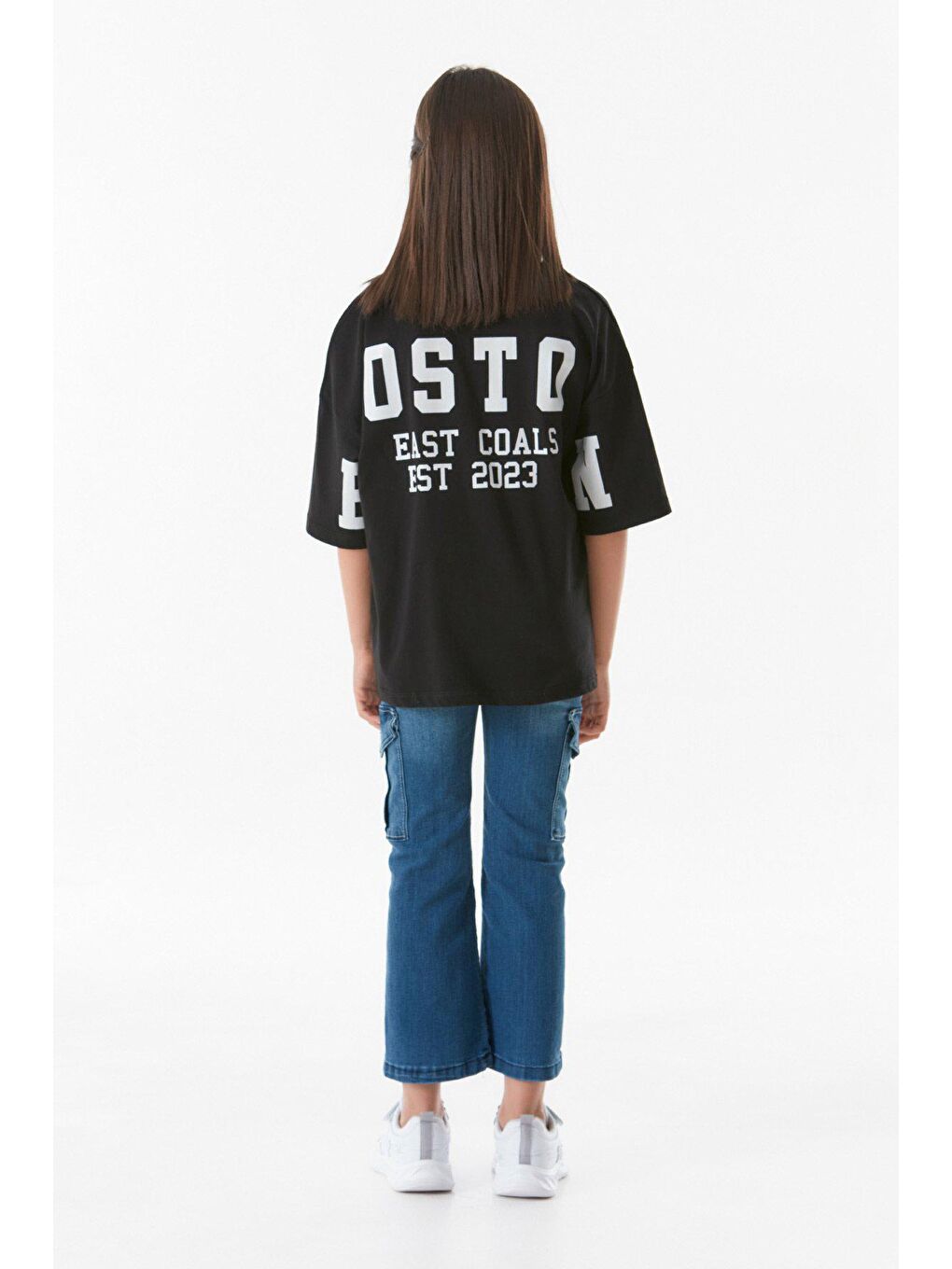 Siyah Arkası Baskılı Bisiklet Yaka Kız Çocuk Tişört-2