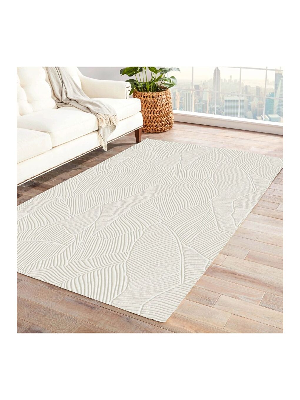 Kahverengi Rölyef Halı 80X150 Garden Krem KREM