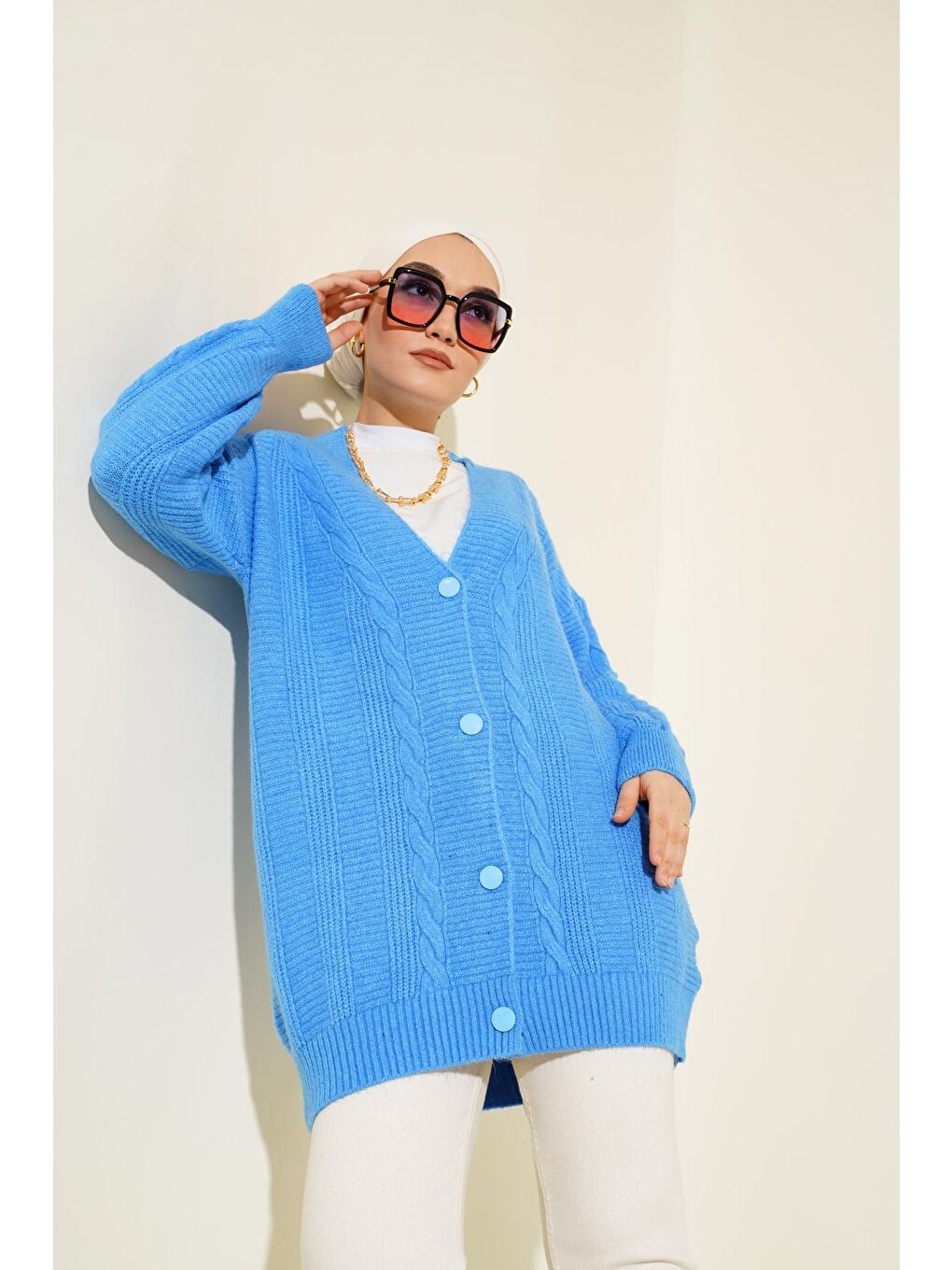 15768 Tesettür Triko Hırka - Koyu Mavi