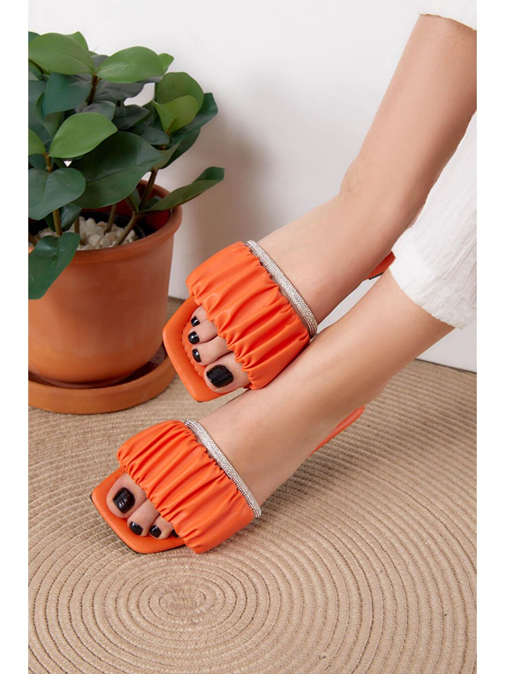 Kadın Turuncu Taşlı Terlik - 25661