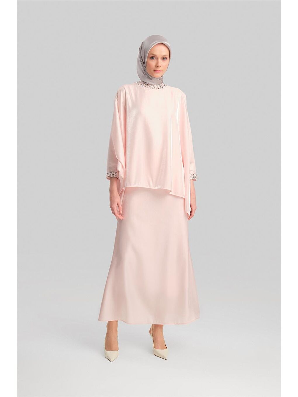 Pembe İşleme Detaylı Takım 24Y6833 Pudra-1