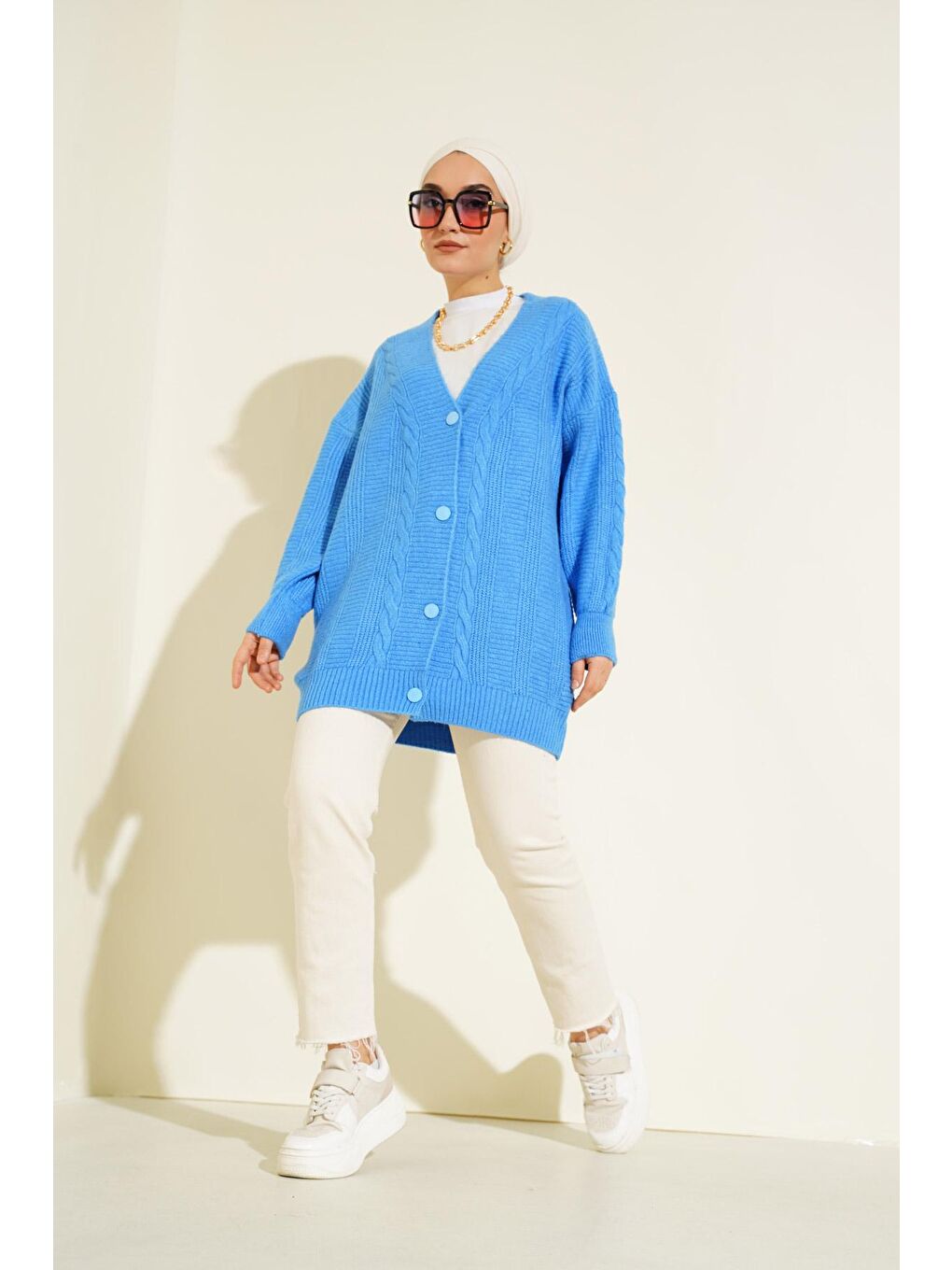 15768 Tesettür Triko Hırka - Koyu Mavi-1