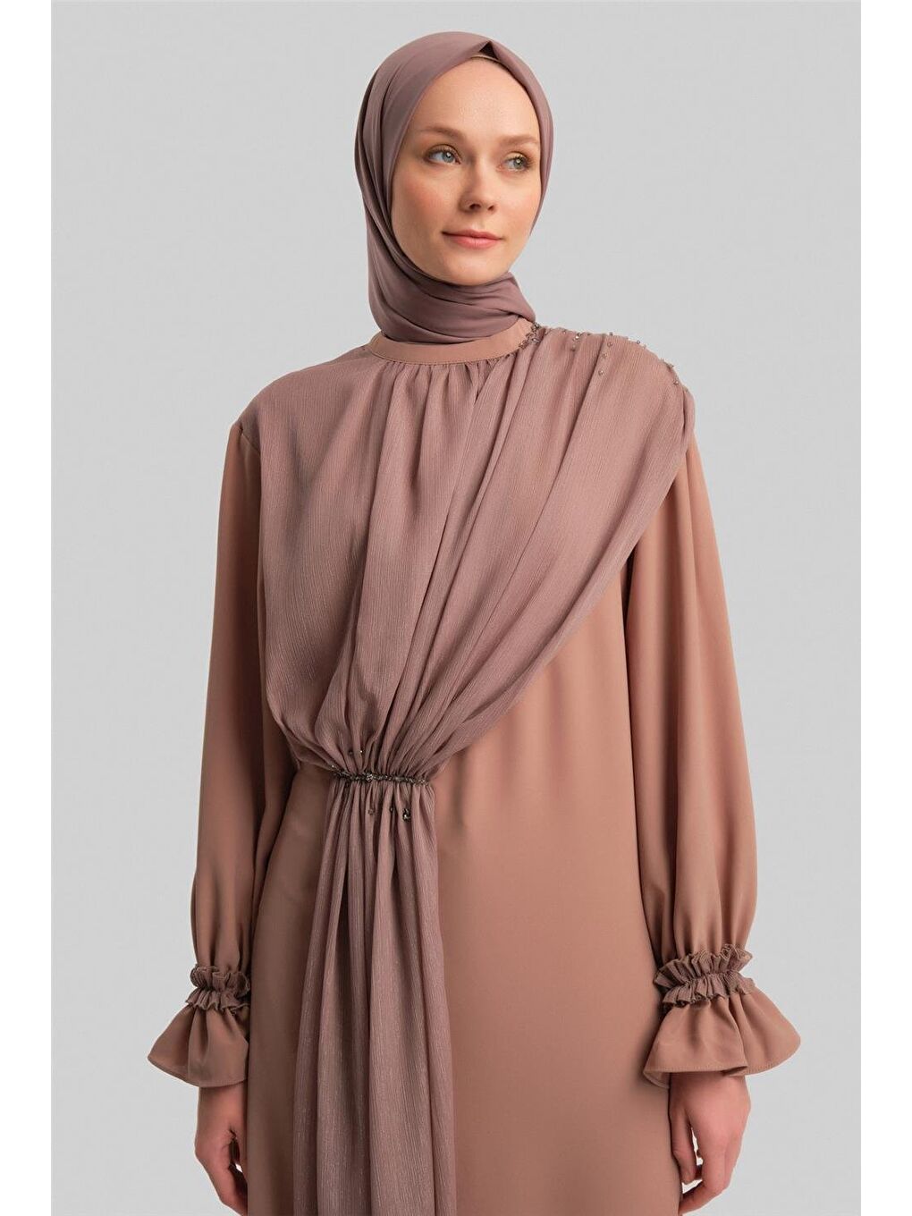 Bej Şifon Ve İşlemeli Takım 24Y6841 Vizon-2