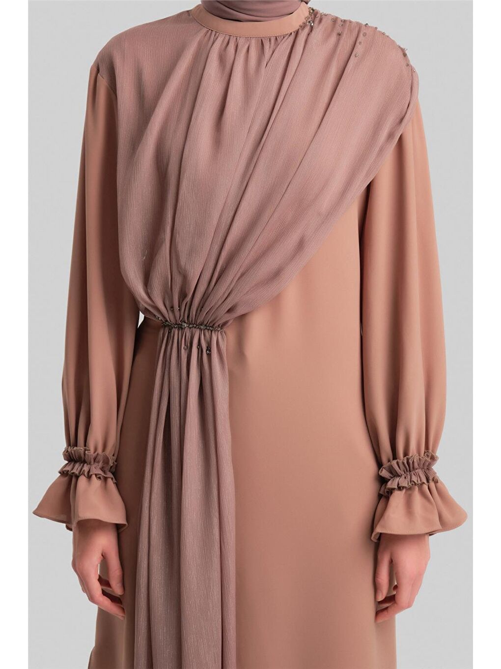 Bej Şifon Ve İşlemeli Takım 24Y6841 Vizon-4