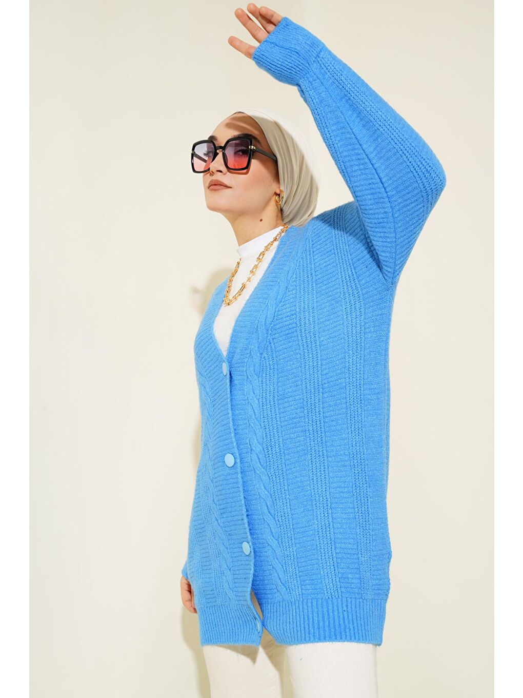 15768 Tesettür Triko Hırka - Koyu Mavi-2