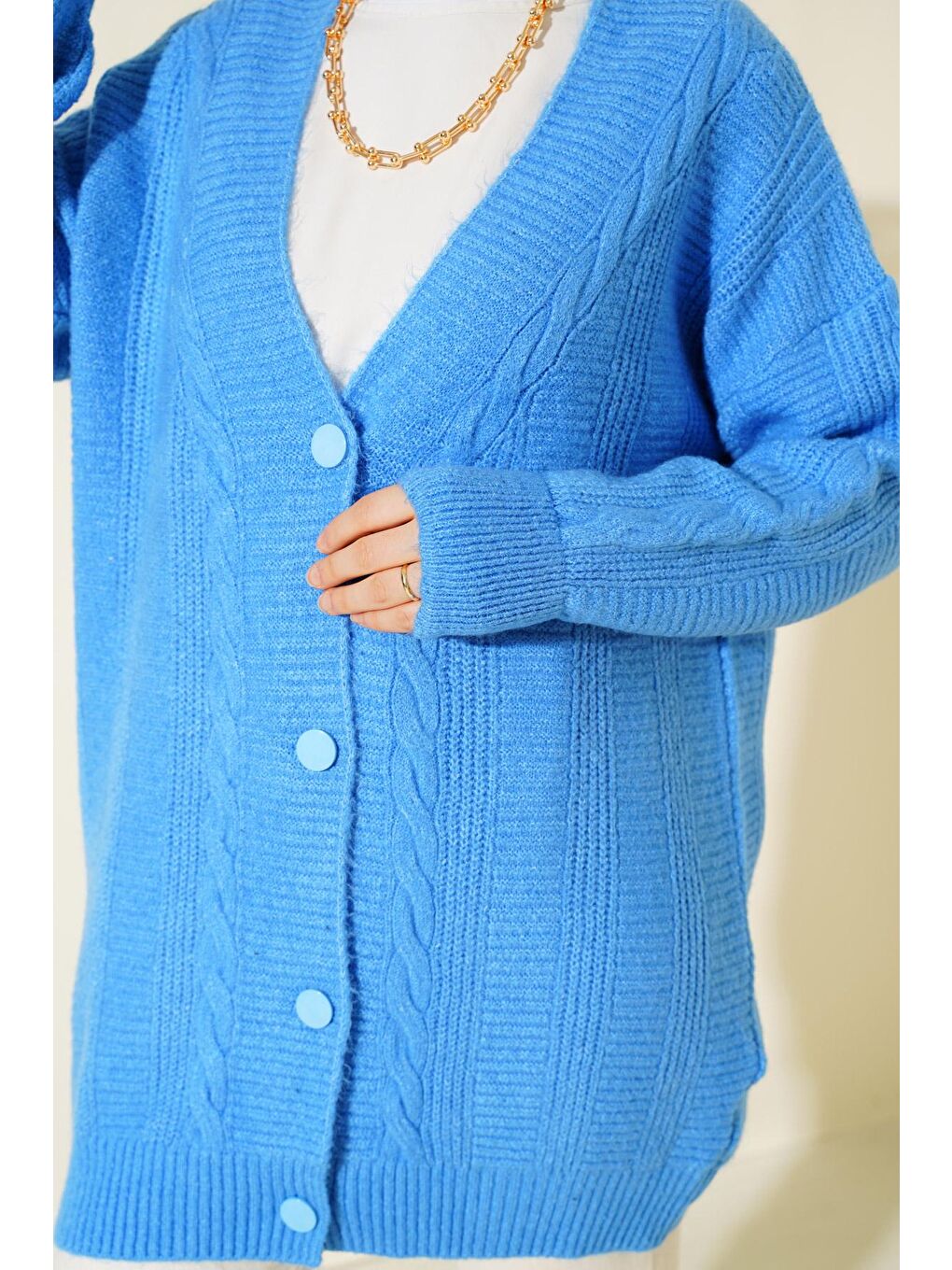 15768 Tesettür Triko Hırka - Koyu Mavi-4