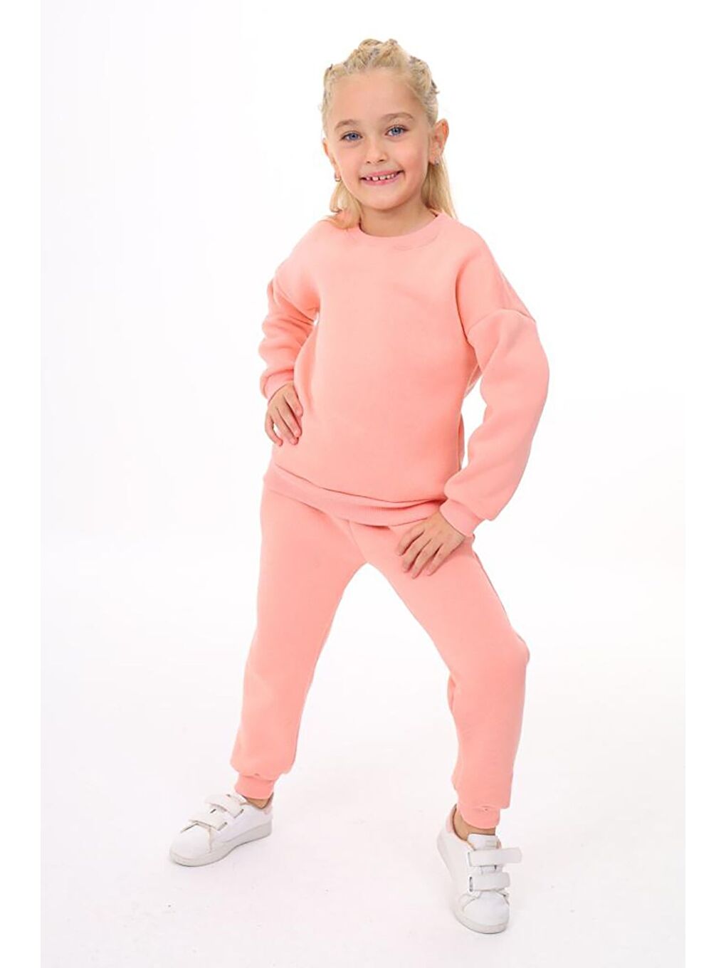 Kız Çocuk Sweatshirt ve Pantolon Takımı – Pembe Basic 5-14 Yaş 10795