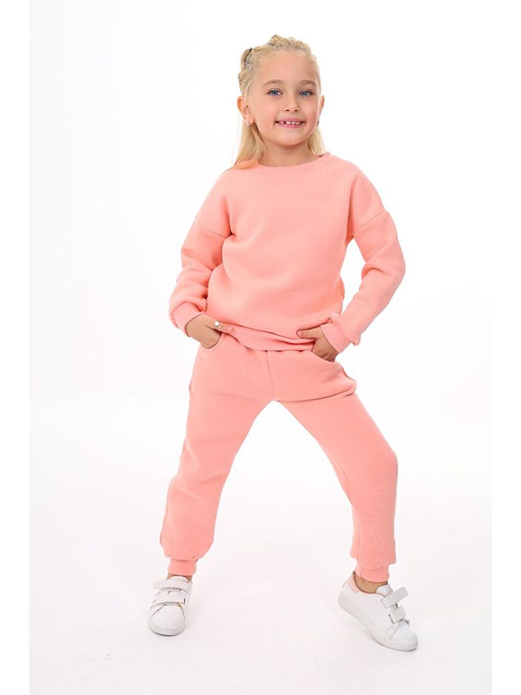 Kız Çocuk Sweatshirt ve Pantolon Takımı – Pembe Basic 5-14 Yaş 10795-1