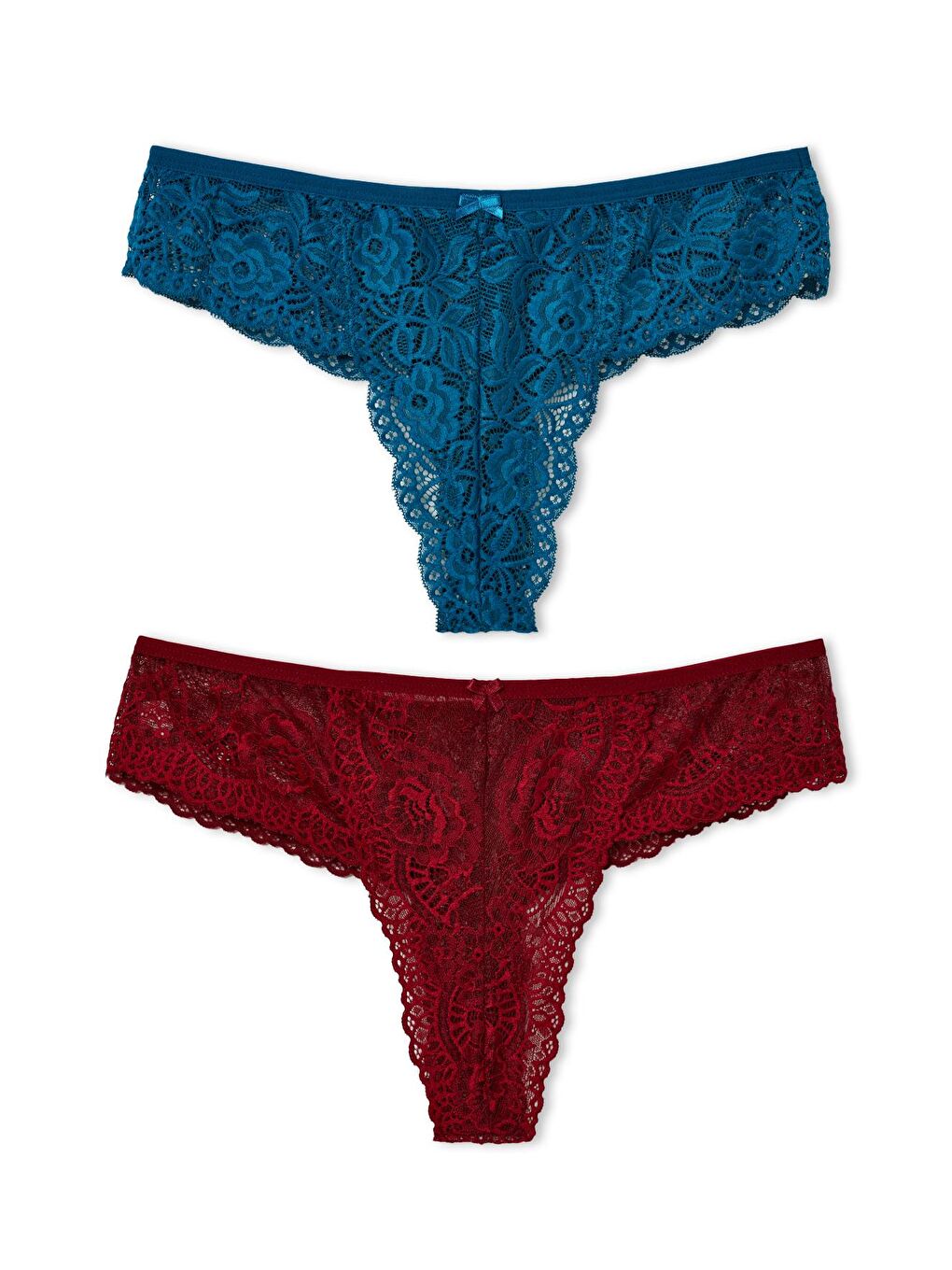 Mavi Dantelli Yüksek Bel Brezilya Kesim Tanga Kadın Külot 2'li