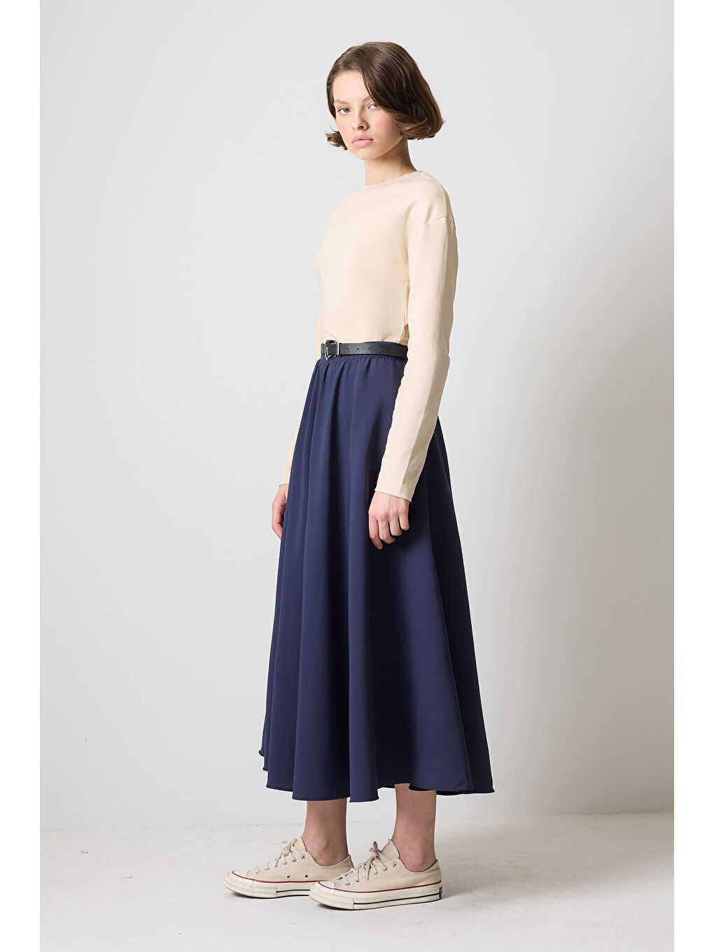 Bej %100 Pamuklu Uzun Kollu T-Shırt-2