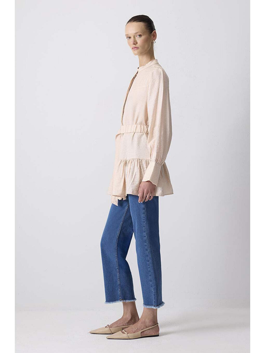 Pembe Doğal Dokulu Kemerli Tunik-2