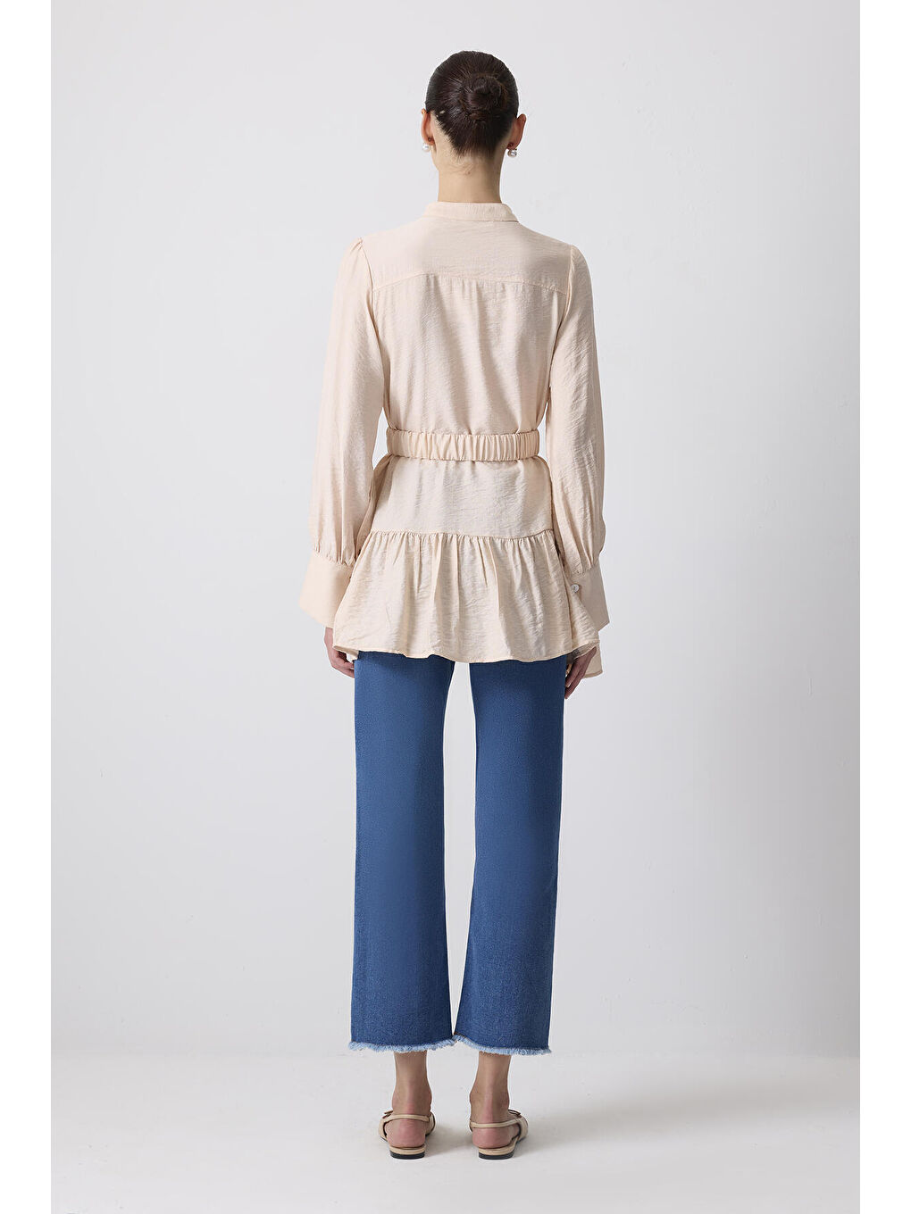 Pembe Doğal Dokulu Kemerli Tunik-3