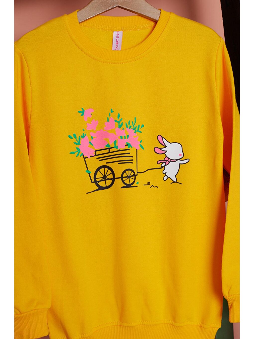 Sarı Çiçekli Tavşan Baskılı Kız Çocuk Sweatshirt 17277-3