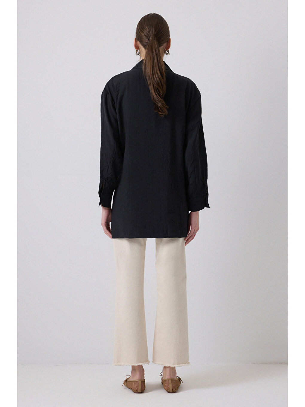 Siyah Crushlı Kruvaze Kimono-4