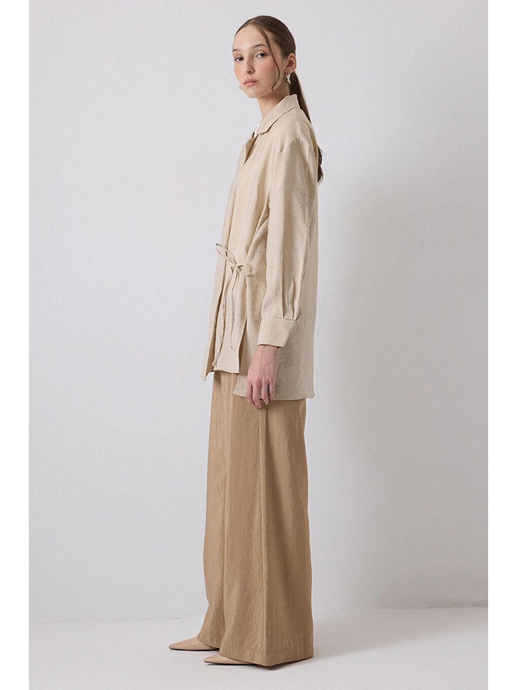 Bej Crushlı Kruvaze Kimono-2