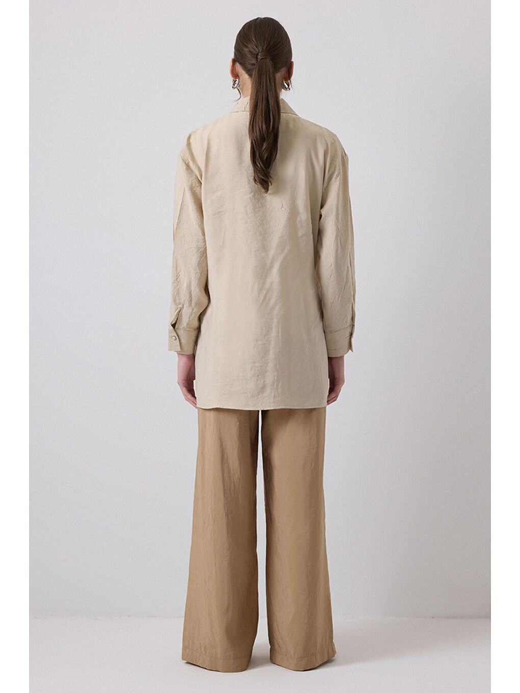 Bej Crushlı Kruvaze Kimono-3