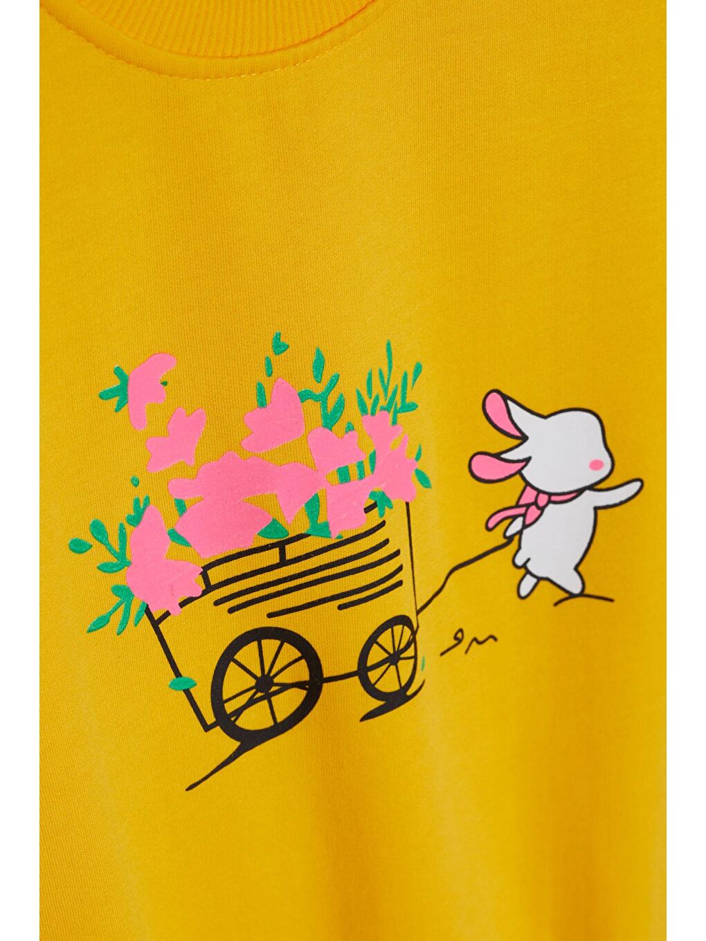Sarı Çiçekli Tavşan Baskılı Kız Çocuk Sweatshirt 17277-4