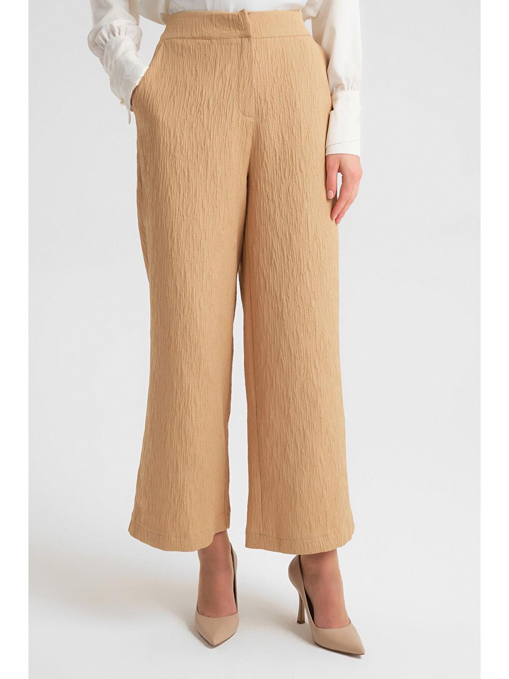 Kahverengi Dokulu Kumaştan Kimono Takım 24Y6812 Camel-7