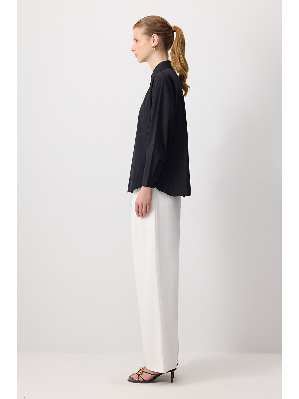 Siyah Tek Cepli Oversıze Gömlek-2