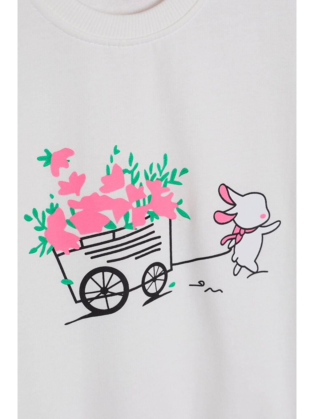 Ekru Çiçekli Tavşan Baskılı Kız Çocuk Sweatshirt 17275-3