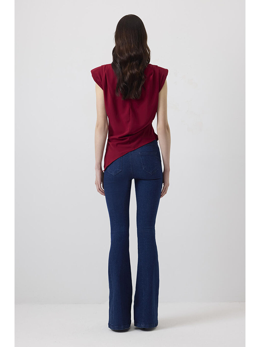 Bordo Omuz Pile Detaylı Bluz-3