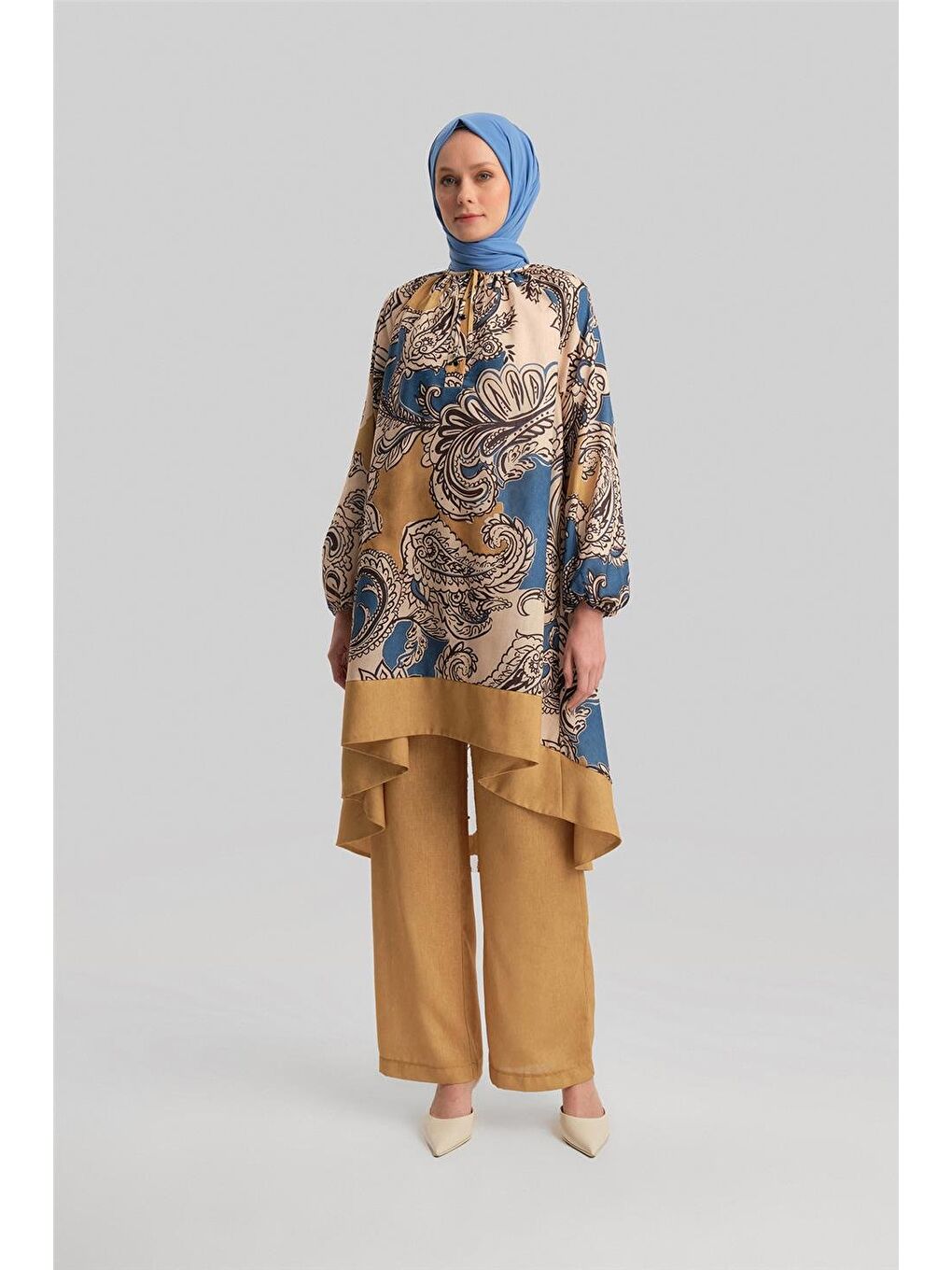 Sarı Pantolonlu Desenli Takım 24Y6834 Safran-1