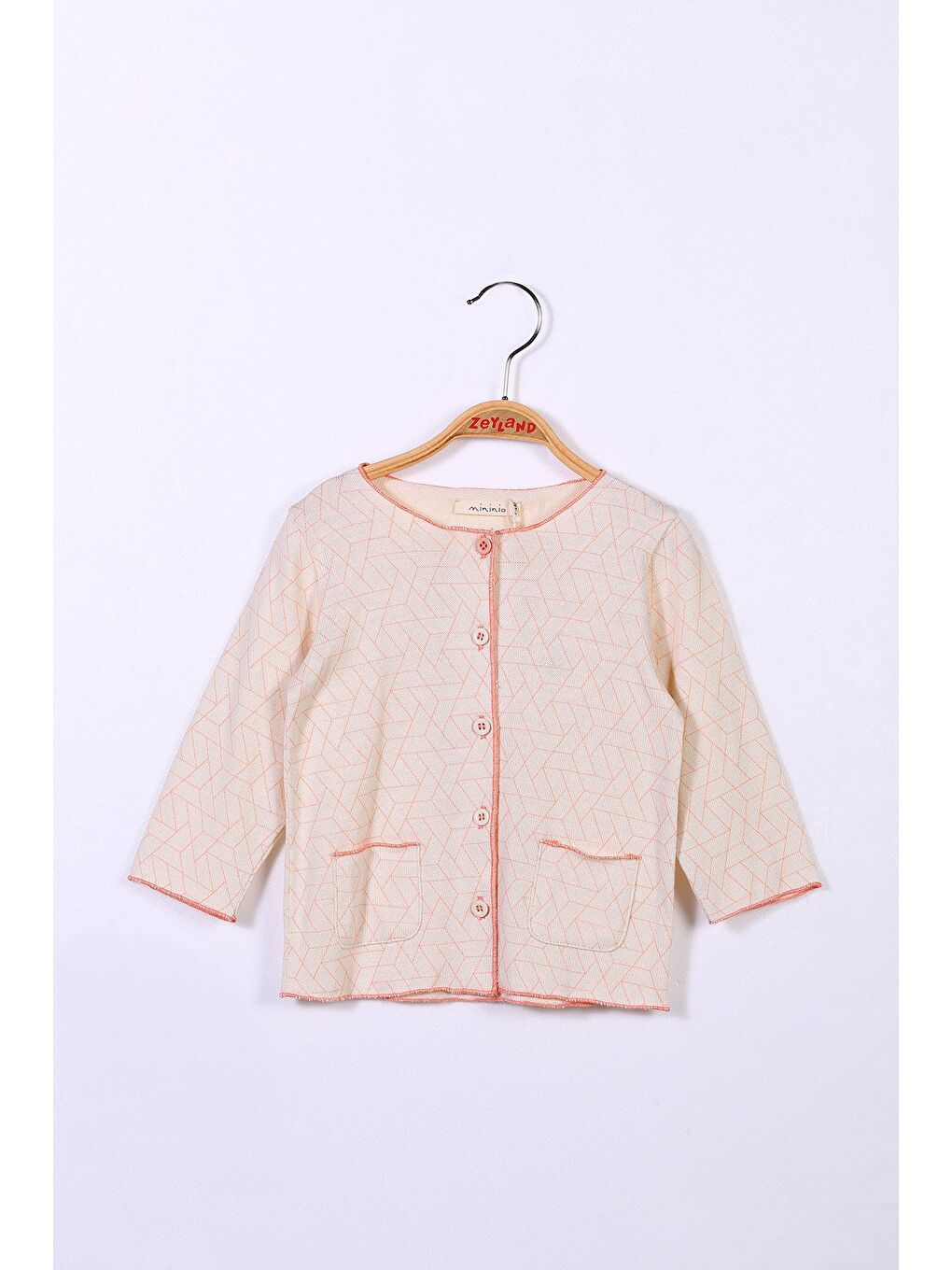 Ekru Kız Bebek Düğmeli Cepli Hırka (3-24Ay)