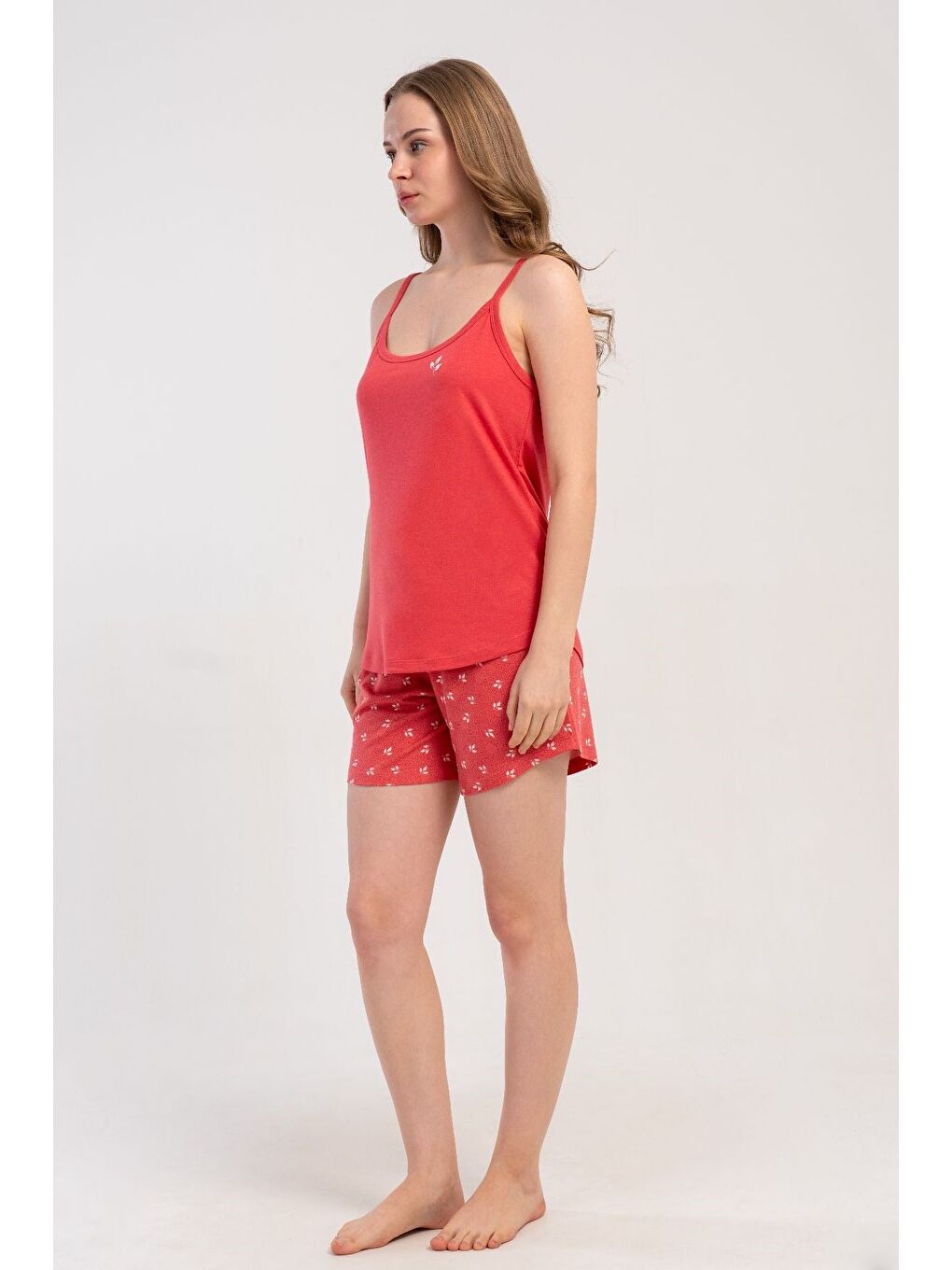 Pembe İp Askılı Şortlu Pijama Takımı Gül Kurusu-512215-2