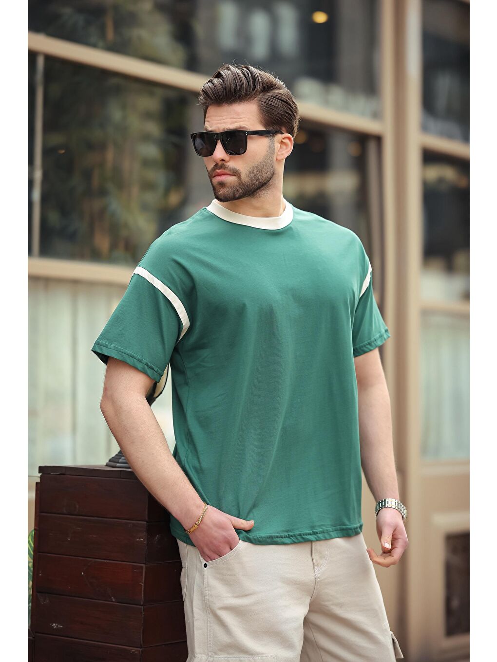 Koyu Yeşil Bisiklet Yaka Regular Fit Erkek Tişört E7126-1