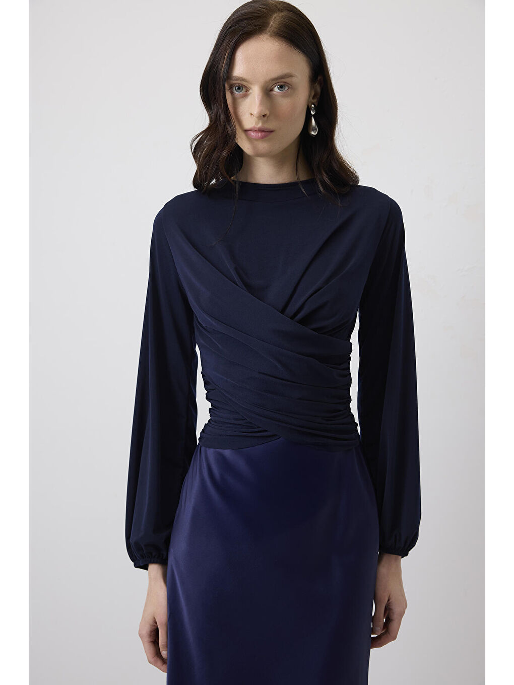 Lacivert Drapeli Bluz