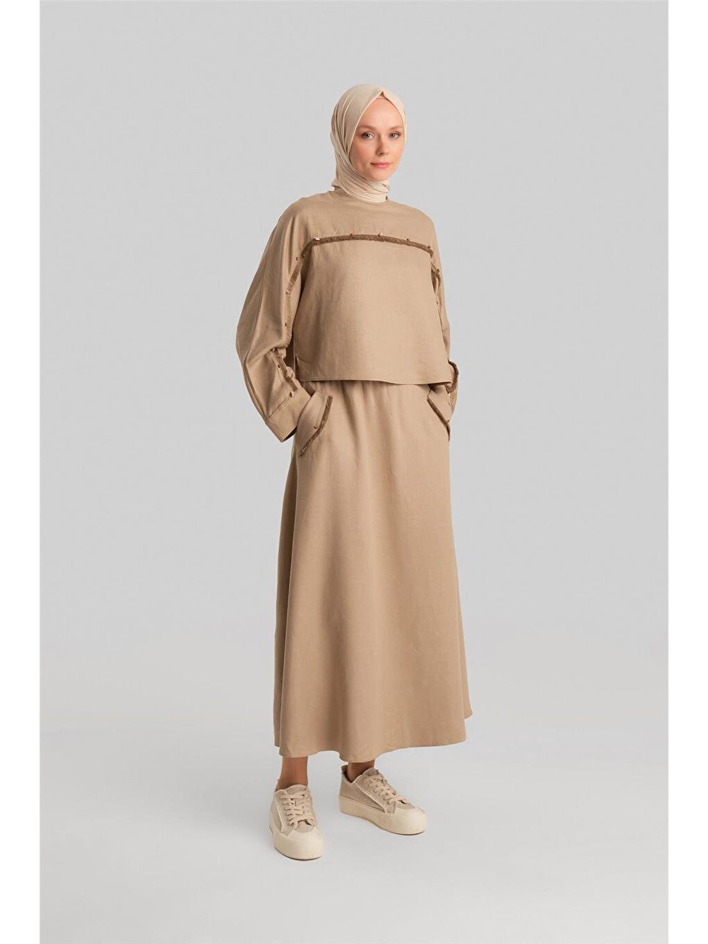 Deniz Kabuklu Viskon Takım 24Y6824 Bej