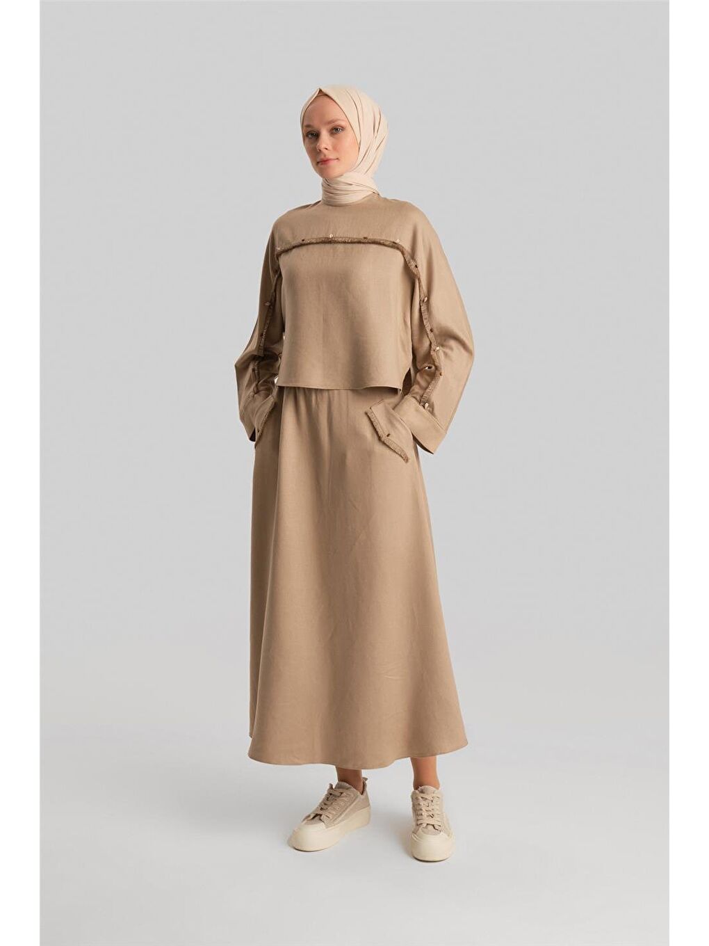 Deniz Kabuklu Viskon Takım 24Y6824 Bej-1