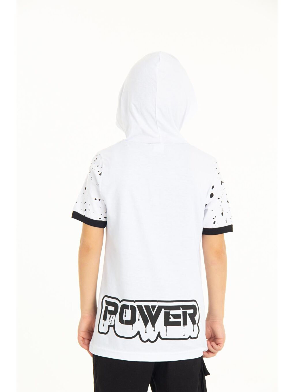 Beyaz Erkek Çocuk Kapüşonlu Tshirt 4-14 Yaş 14254-2