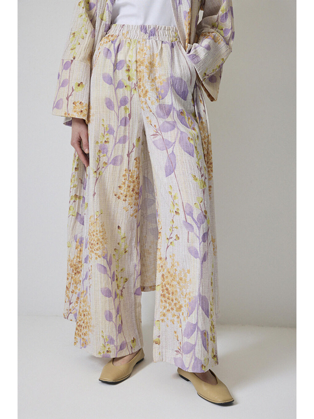 Siyah Desenli Kimono Pantolon Takım