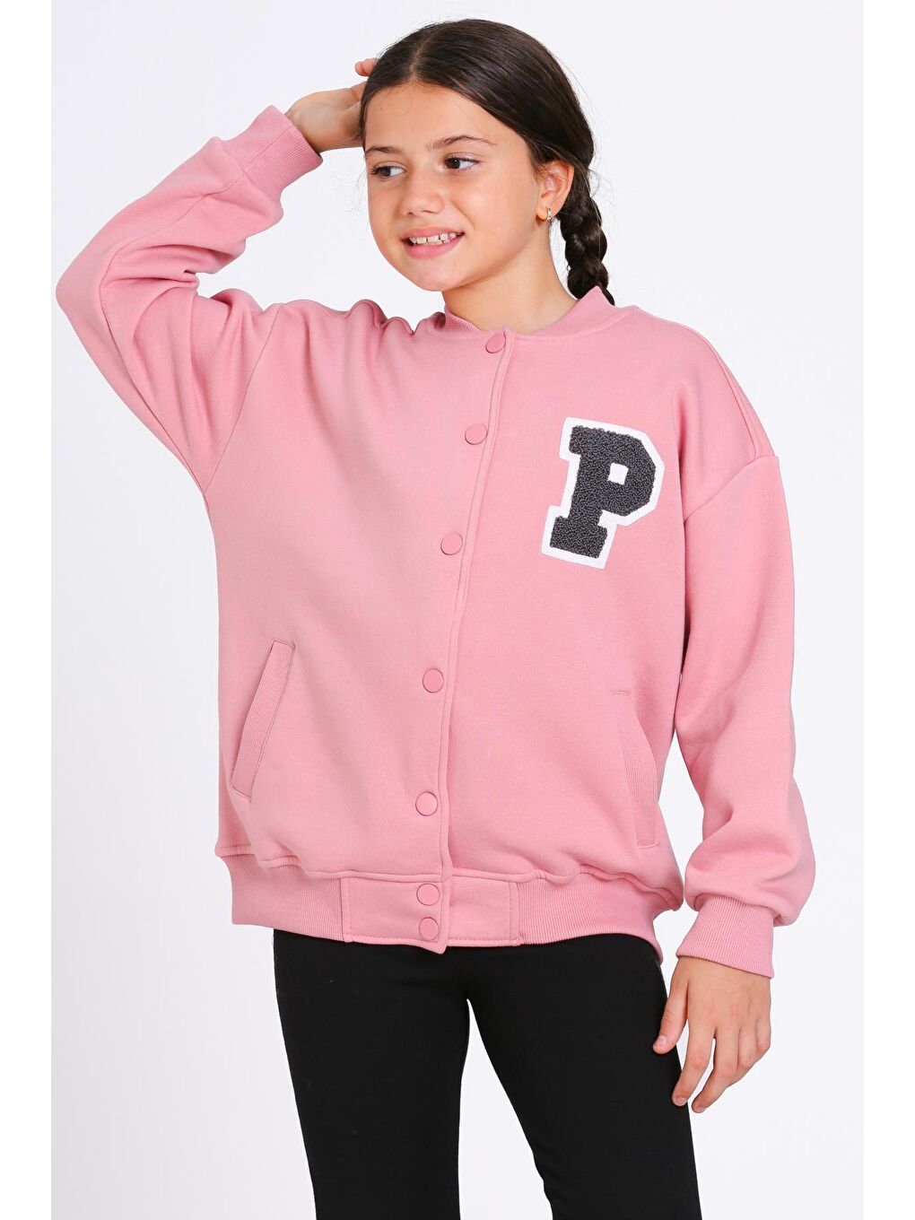 Kırmızı Kız Çocuk Pudra Vernichten Nakışlı Kolej Ceket-1