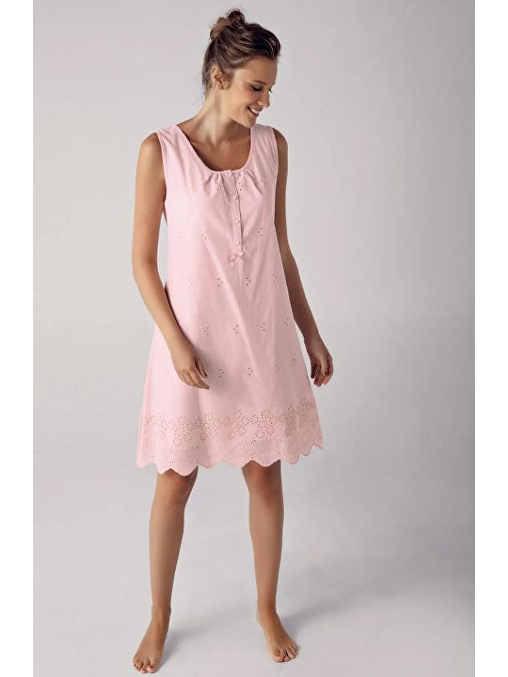 Pembe Dokuma Pamuklu Lohusa Gecelik Sabahlık Takım 10402-1