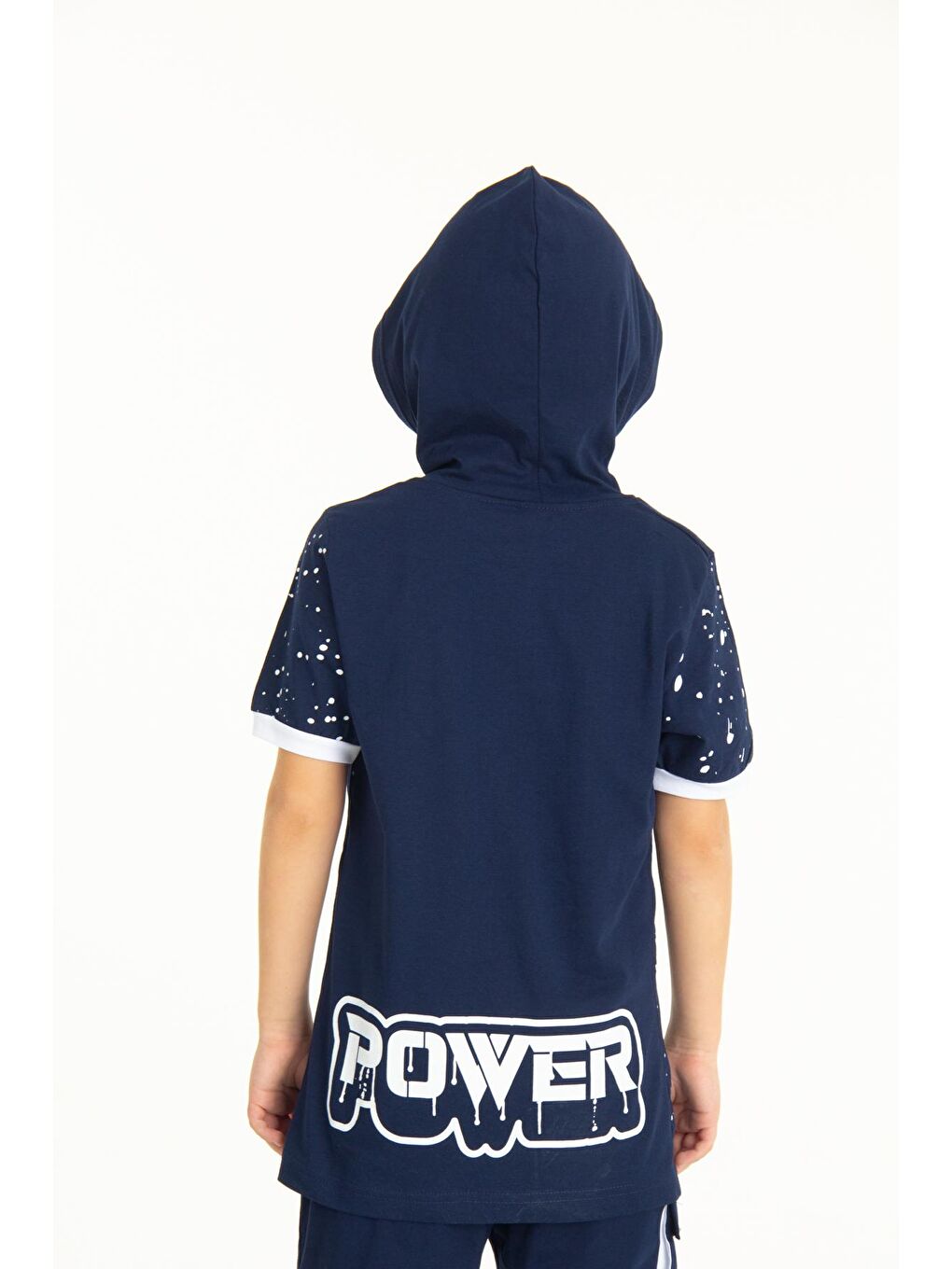 Lacivert Erkek Çocuk Kapüşonlu Tshirt 4-14 Yaş 14254-2