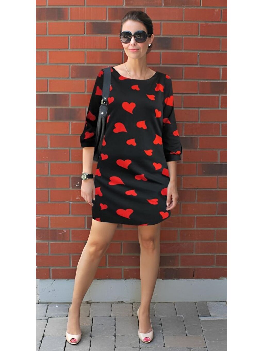 Kırmızı Kadın Uzun Kollu Bisiklet Yaka Dalgıç Mini Boy Elbise