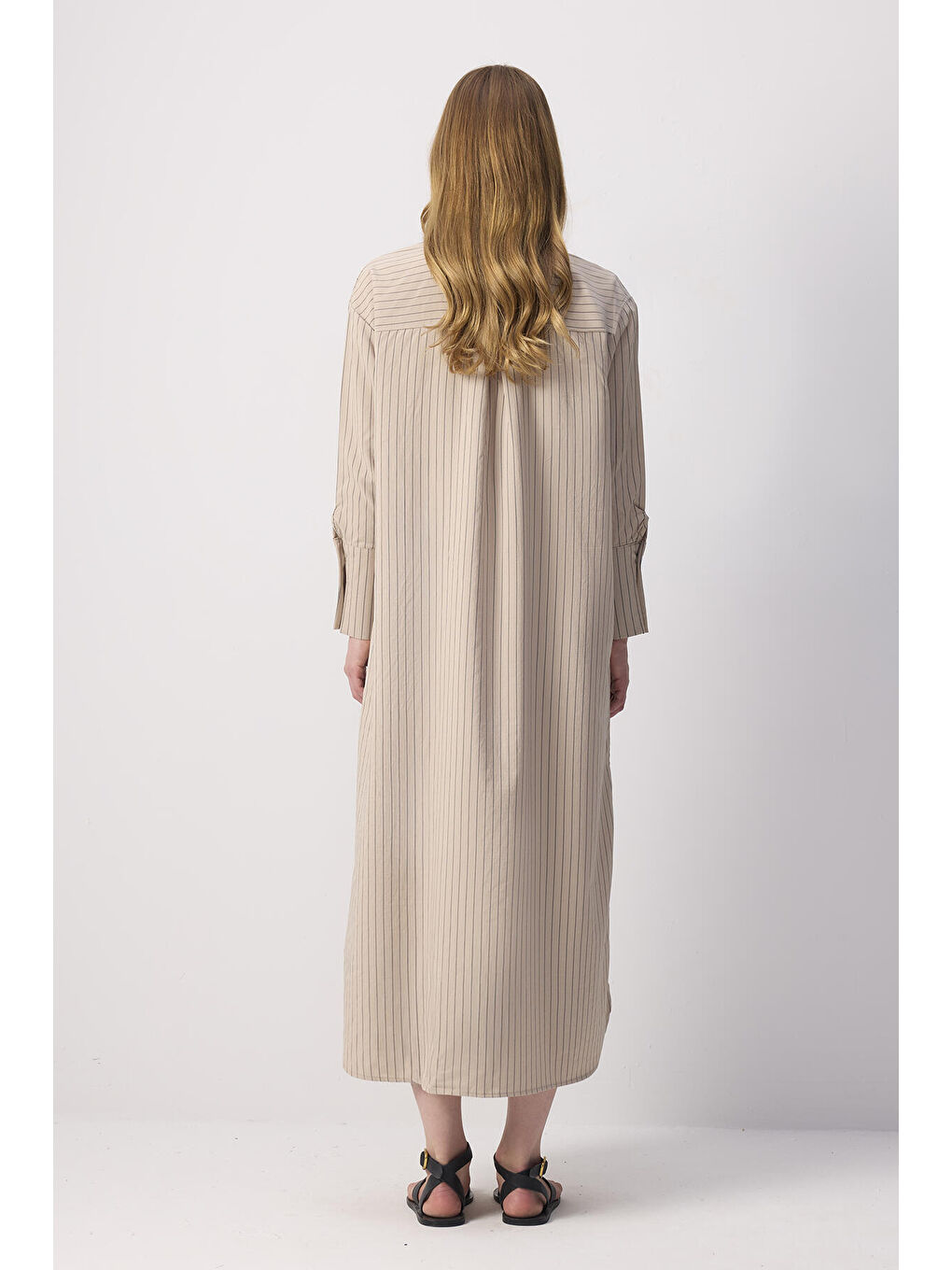 Bej Nakış Detaylı Gömlek Elbise-3