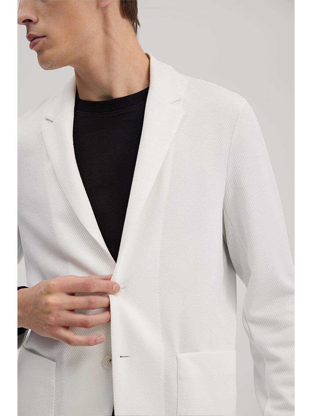 Beyaz Slim Fit Mono Yaka Torba Cep Ceket-2