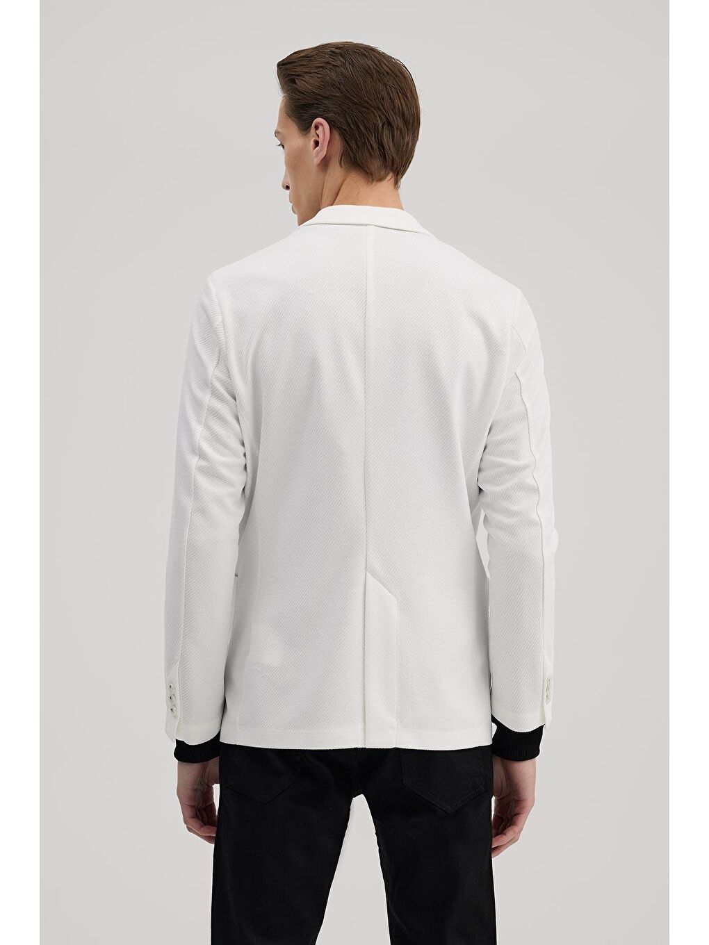 Beyaz Slim Fit Mono Yaka Torba Cep Ceket-3