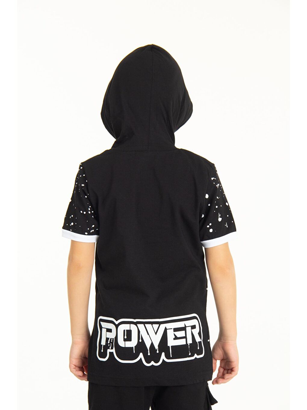 Siyah Erkek Çocuk Kapüşonlu Tshirt 4-14 Yaş 14254-2