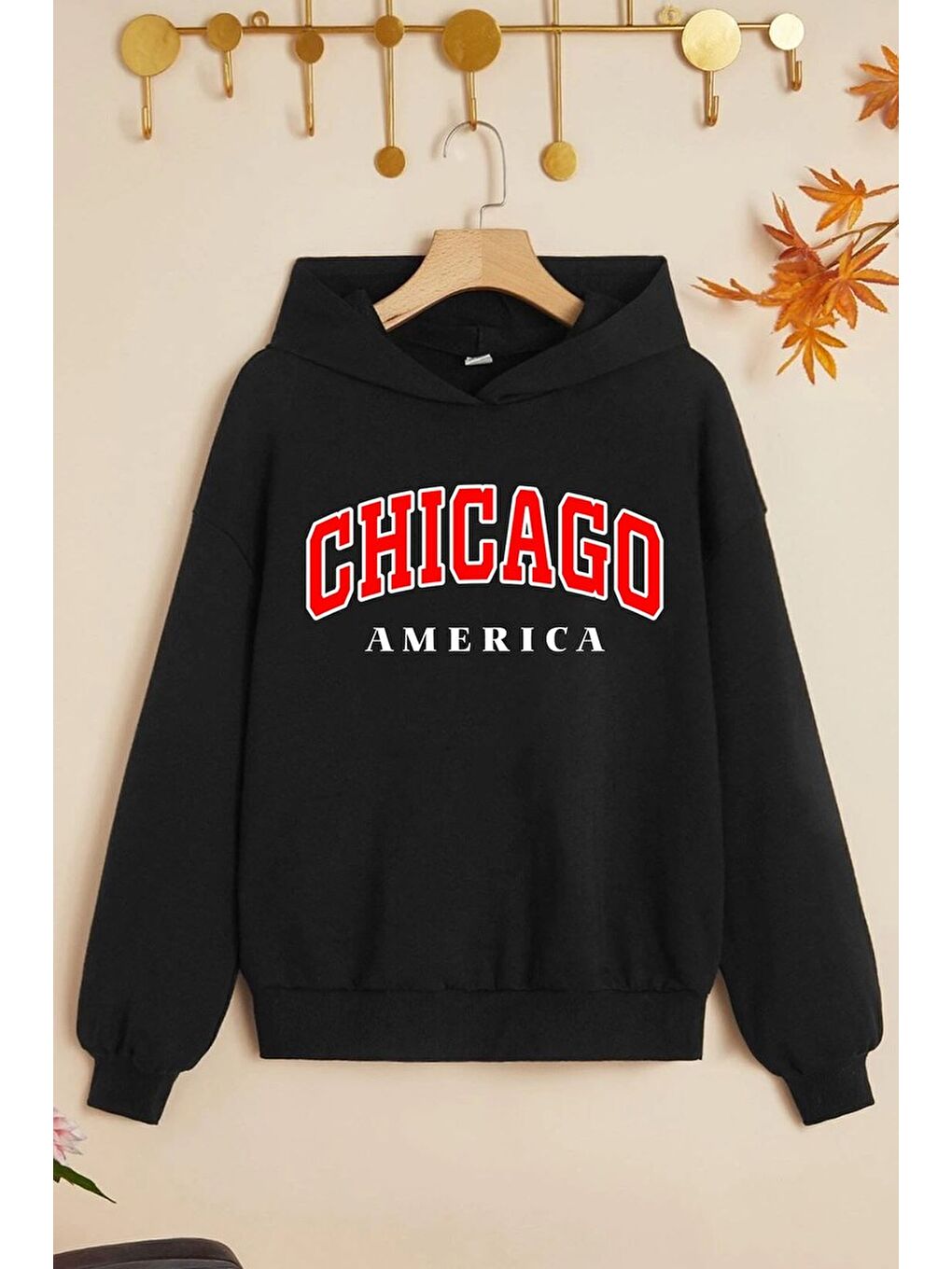 uyguntarz Siyah Çocuk Chiago Baskılı Sweatshirt