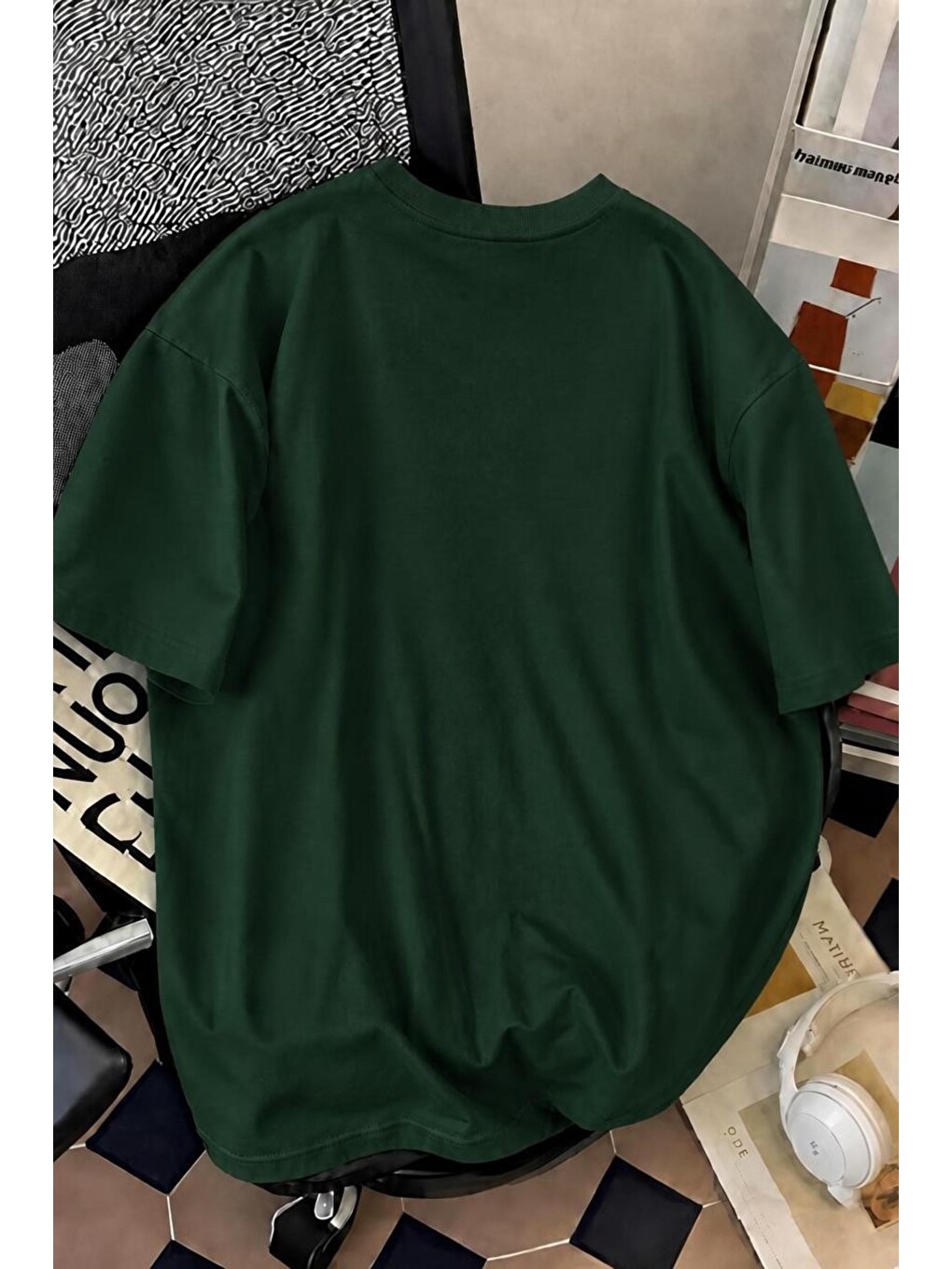 Yeşil La El İşareti Ön Baskılı Sokak Modası Unisex T-shirt-1