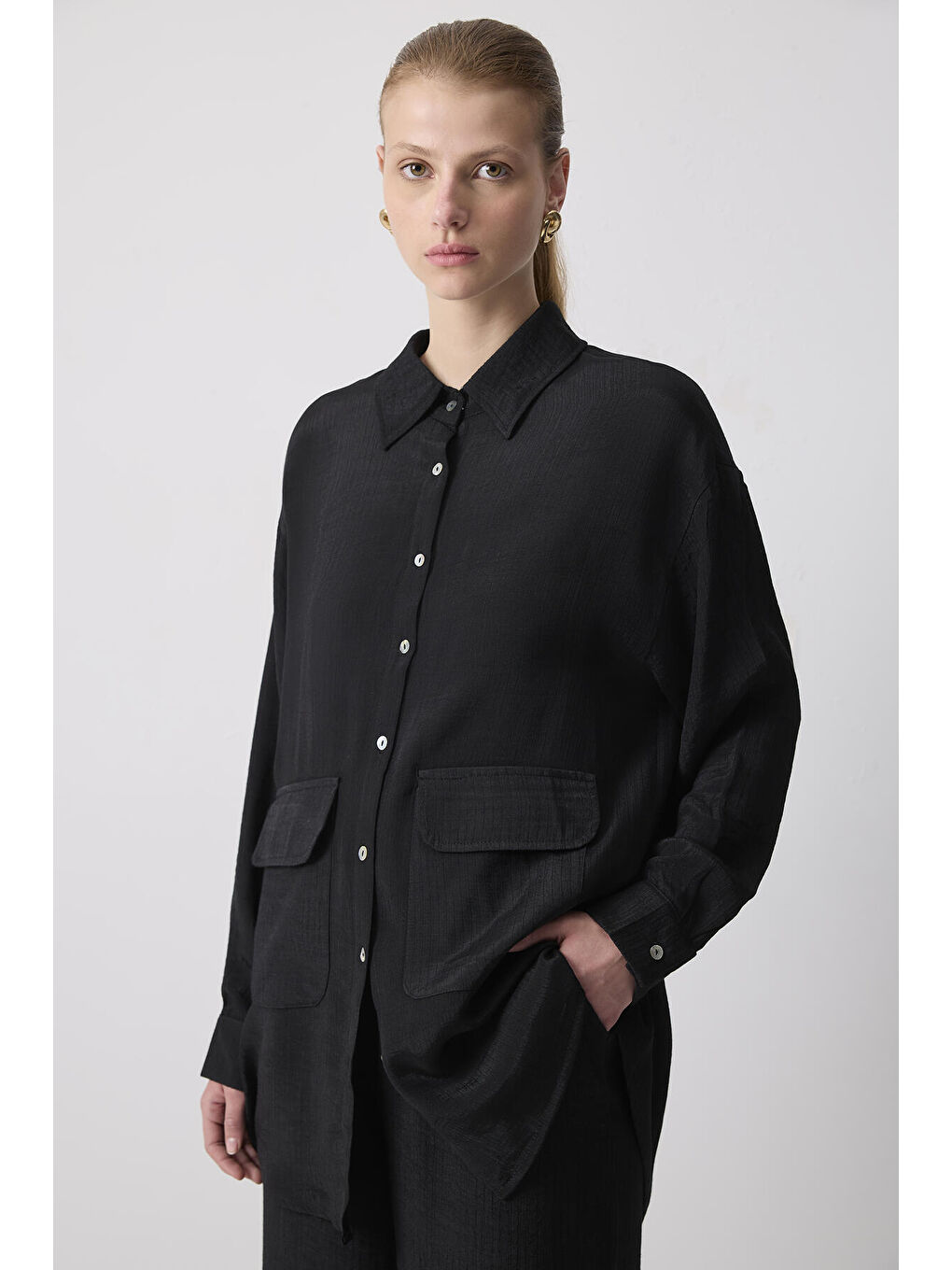 Siyah Cep Detaylı Gömlek Pantolon Takım-1